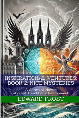 Cover of 'Nice Mysteries' by Edward Frost, depicting the heroes in the sunny city of Nice, with mystical elements and a backdrop of local culture and art.